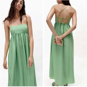 Zara Poplin Green Stripe Maxi